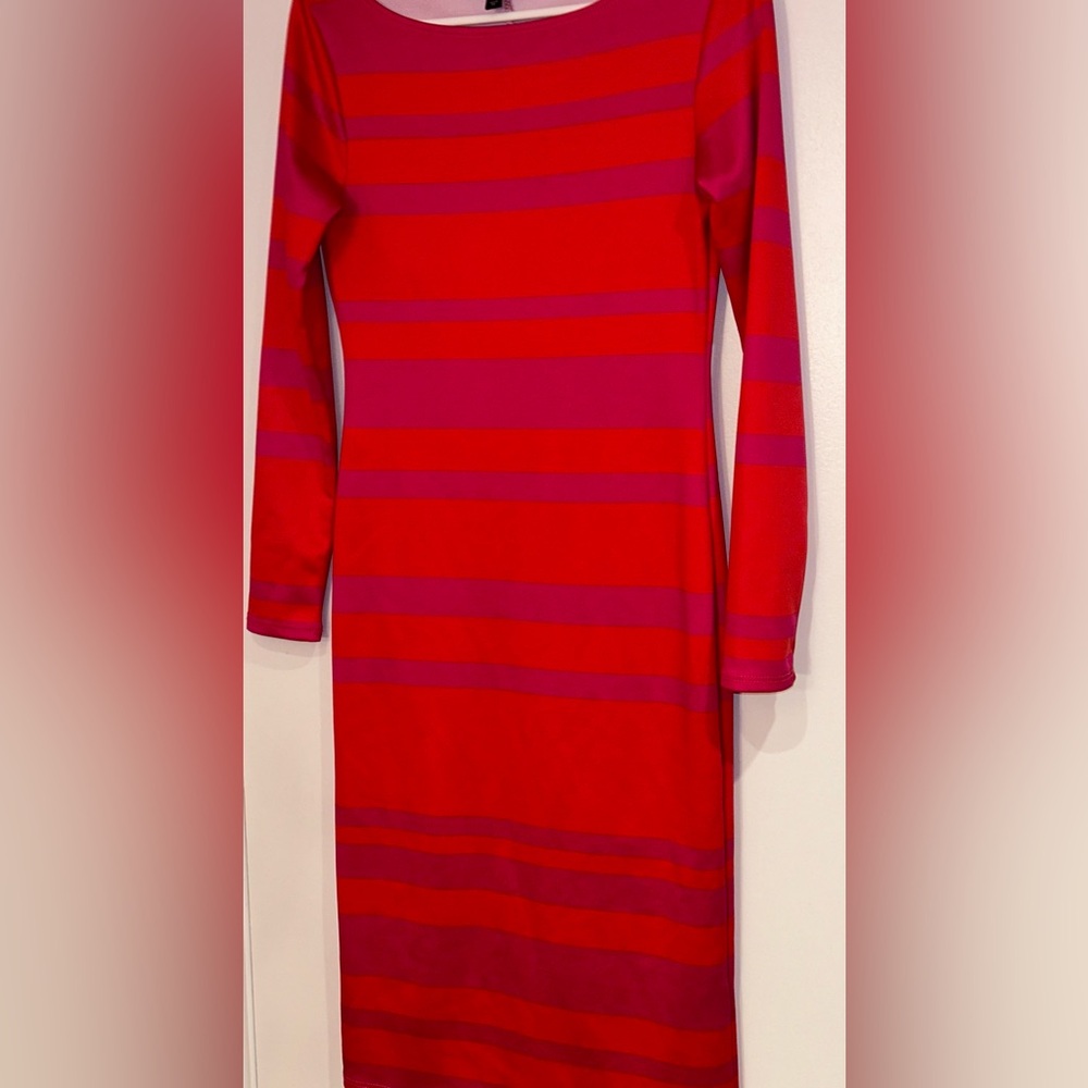 Project Runway Stripe Knit Bodycon Dress Pink. Size M - Picture 3 of 6